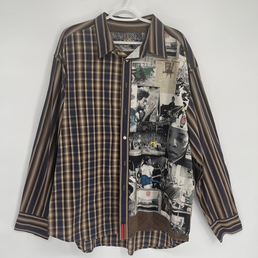 Robert Graham Black Americana Rebel Music History Collage Button Down Shirt 3XL